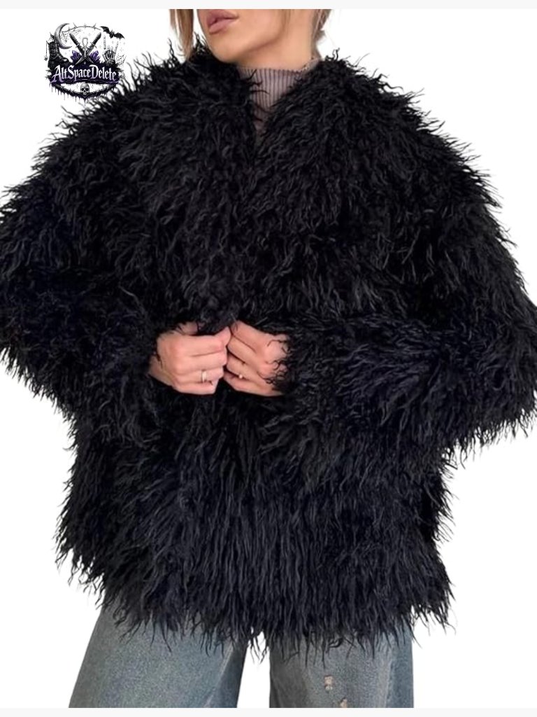 Women's Faux Fur Jacket Winter Coat Fluffy Long Sleeve Shawl Collar